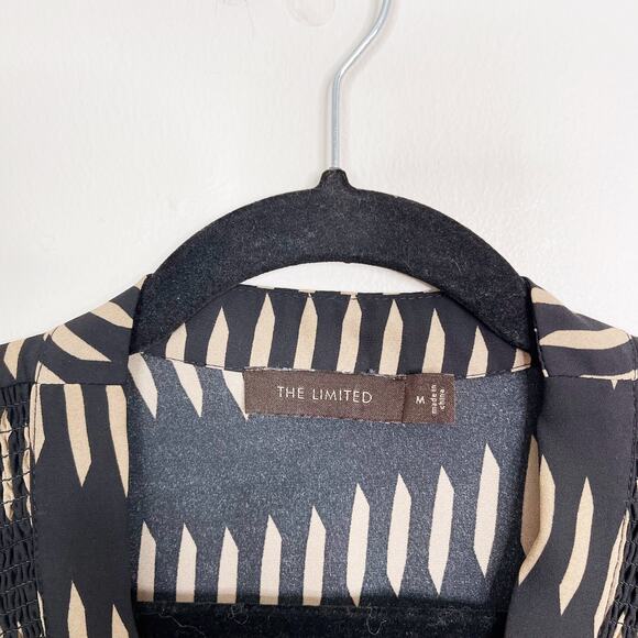 The Limited M Black Cream Striped Hash Printed Tie Neck Blouse Top 3/4 Sleeve - Picture 7 of 7